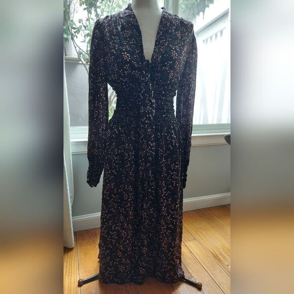 Max Studio Midi Dress Floral Print Smocked Waist Size S - Picture 4 of 7